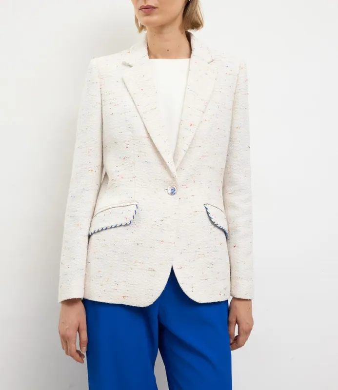 Cotton Collared Button-Front Long Sleeve Blazer White