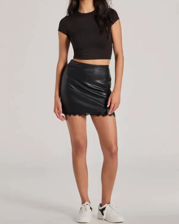 Structured Leather Look Lace Knit Skirt