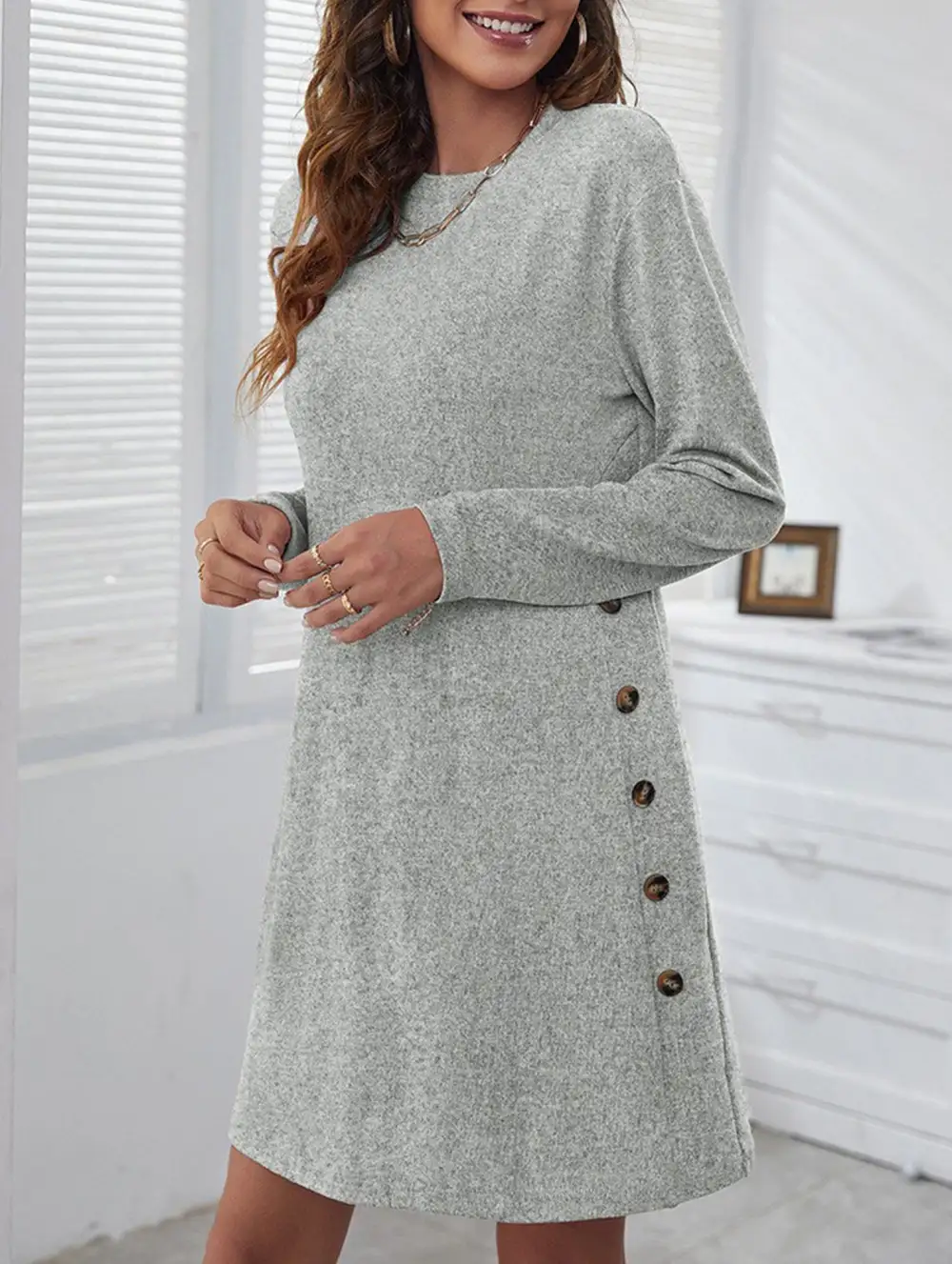 Loose Round Neck Mini Dress
