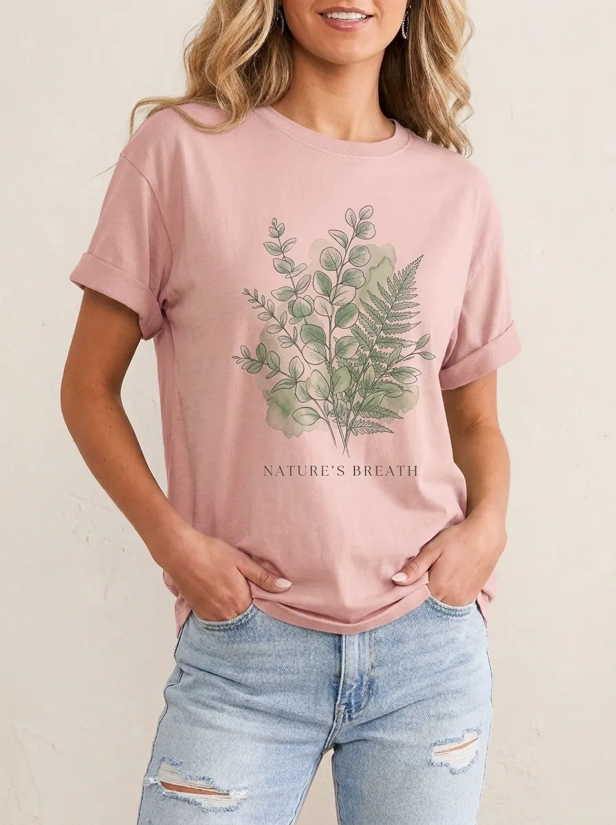 Women's Nature Lover Botanical Fern Eucalyptus Printed T-shirt