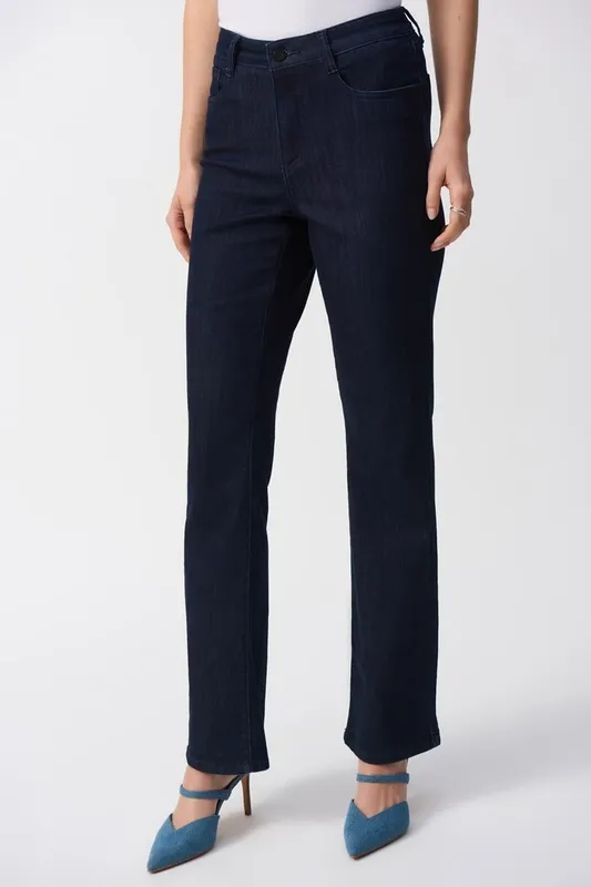 Dark Denim Blue High-Waisted Straight Leg Full-Length Jeans