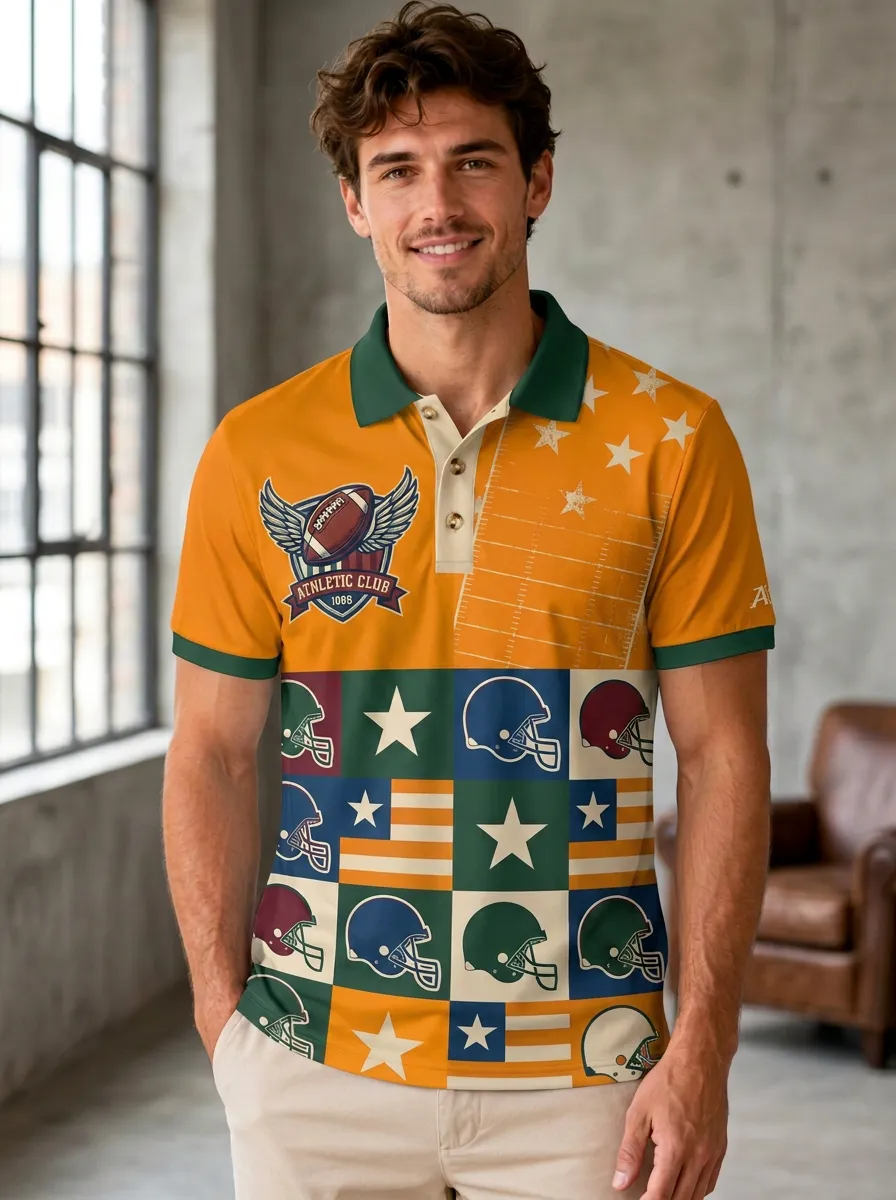 Men's Gridiron Helmet Star Polo Shirt