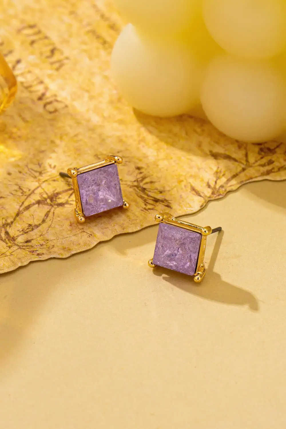 Square Cut Glitter Stone Stud