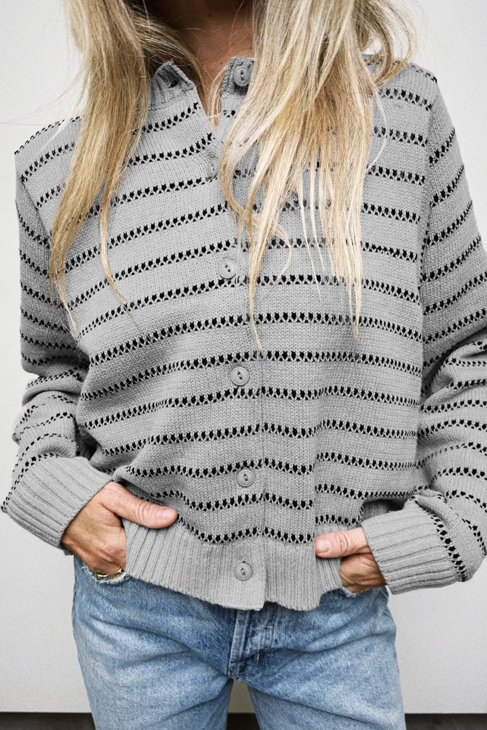 Button Front Ribbed Trim Short Cardigan