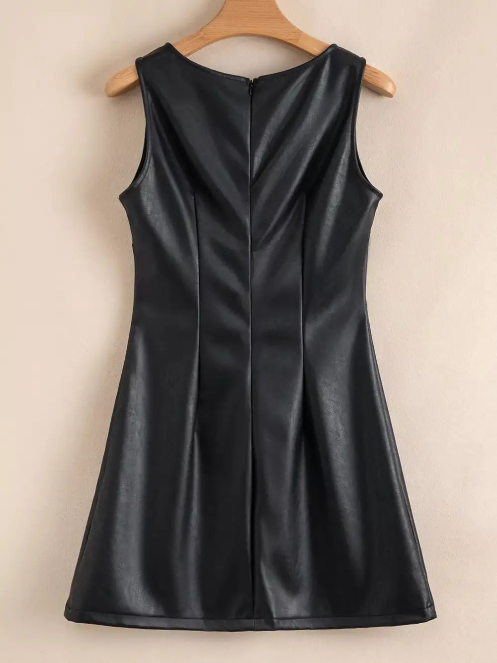 Layered Detail Faux Leather Sleeveless Mini Dress