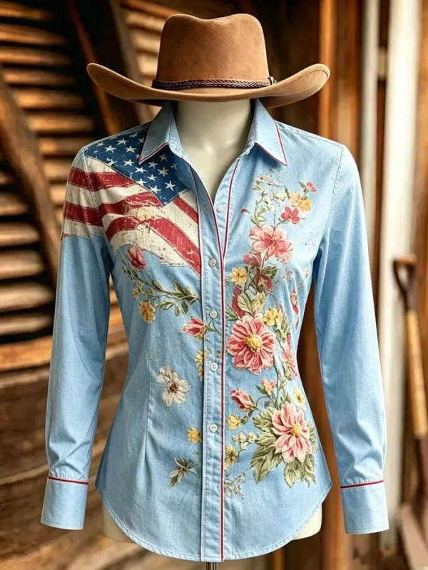 Women's Western 250th Anniversary Patriot Art Slimming Shirt
