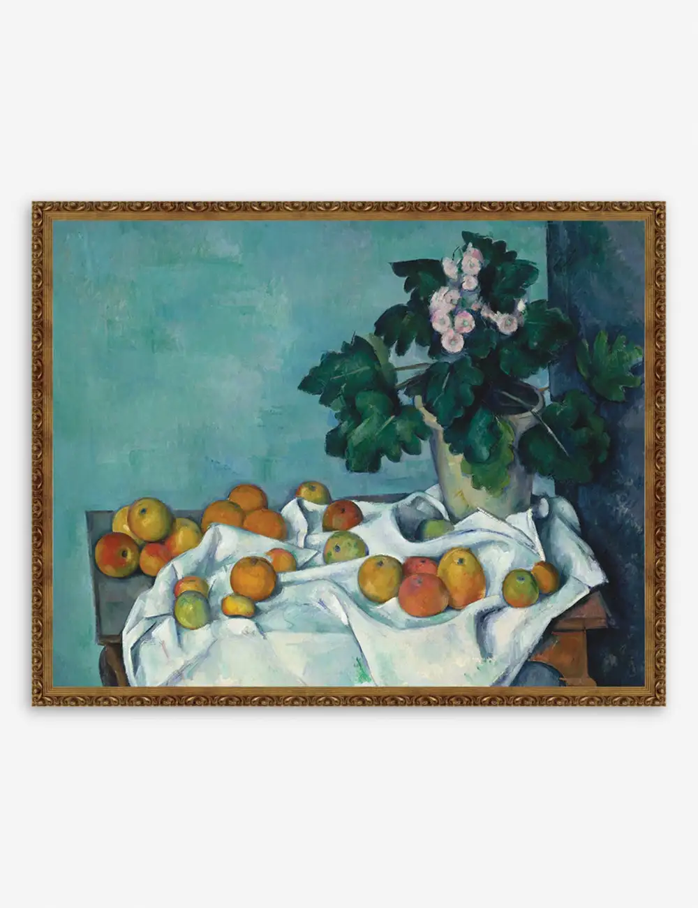 Still Life with Apples and Pot of Primroses Canvas Wall Art