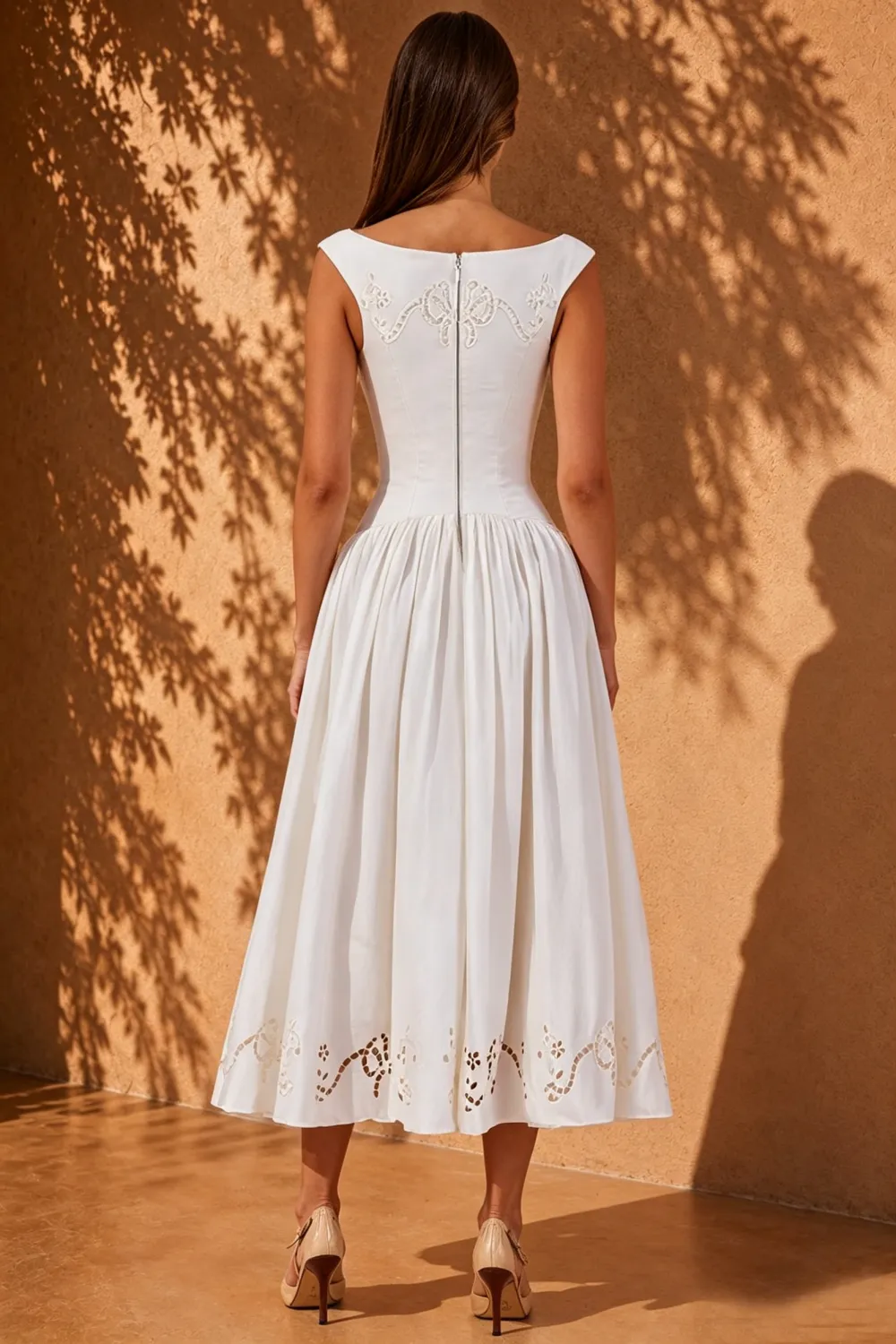 Elizabeth Off-Shoulder Lace Hollow-Out Midi Dress