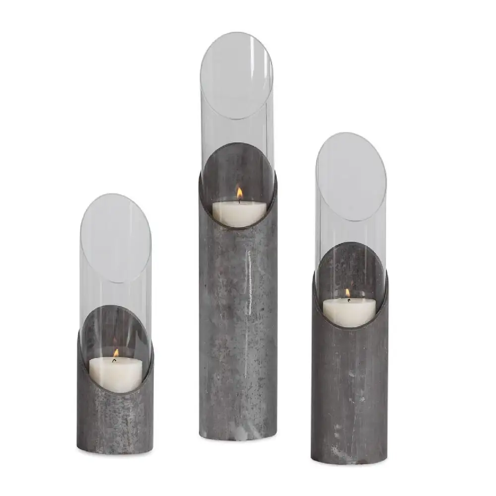 Iron & Glass Cylindrical Candleholders