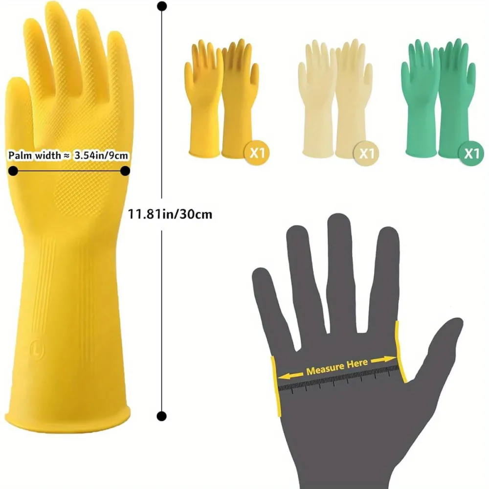 3 Pairs Multi-Color Latex Cleaning Gloves Set