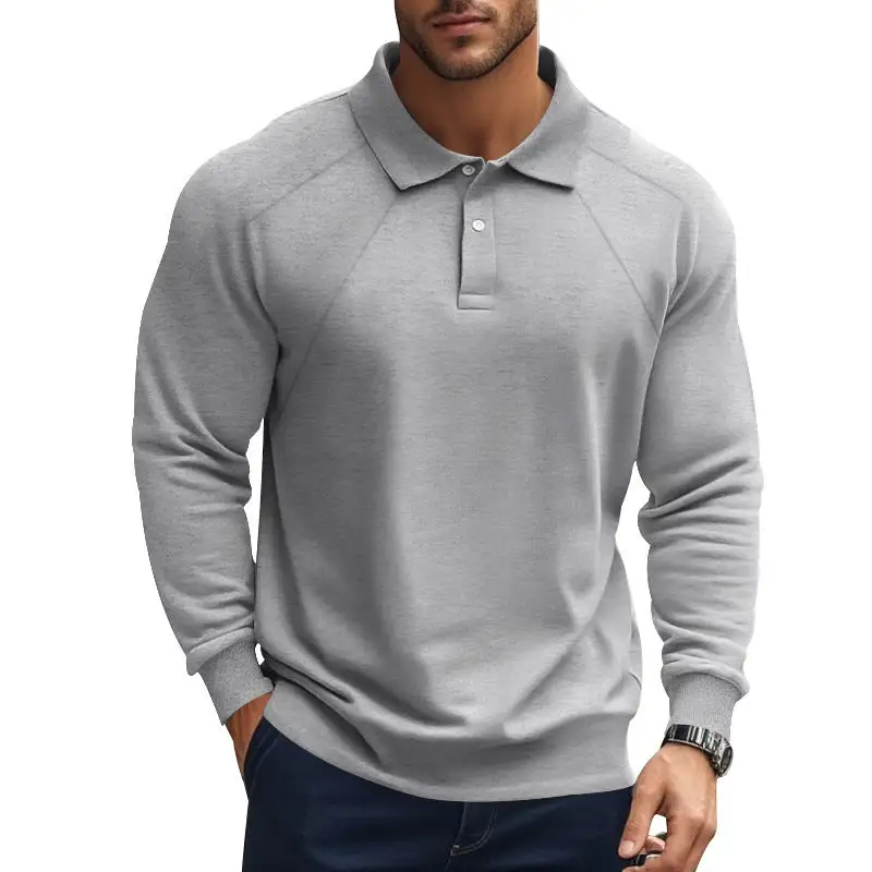 Ribbed Raglan Sleeve Long Sleeve Polo Shirt