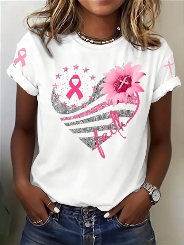 Women's Breast cancer awareness Printed Casual T-Shirt