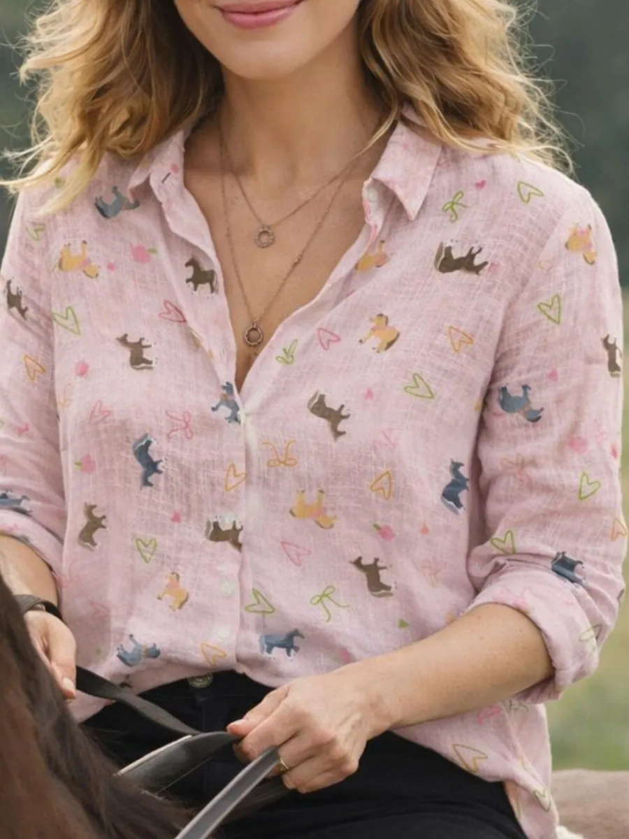 Sweet Horse Heart Print Shirt