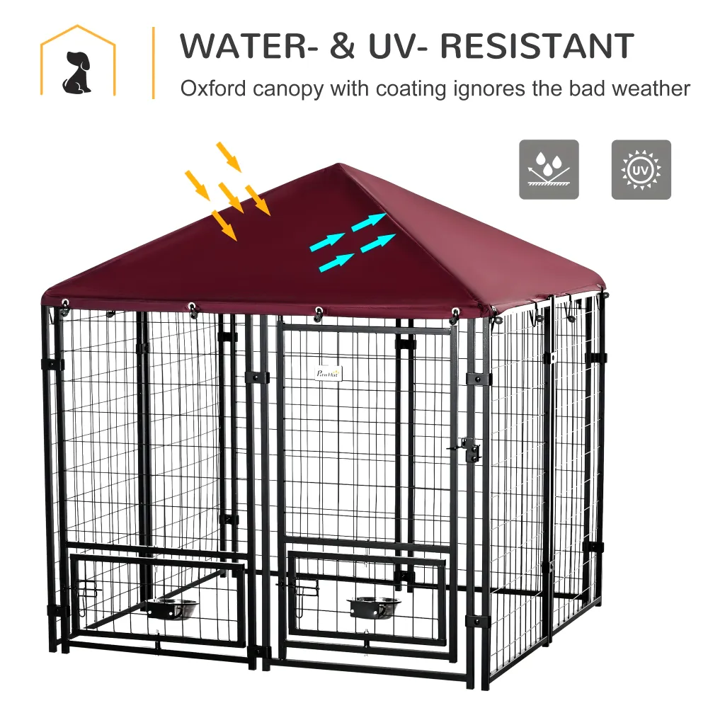 Weather-Resistant Outdoor Dog Kennel with Canopy, Pet Enclosure for All-Weather Use