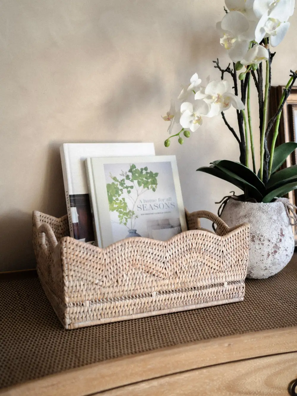 Rattan Scallop Basket Rectangular Tray