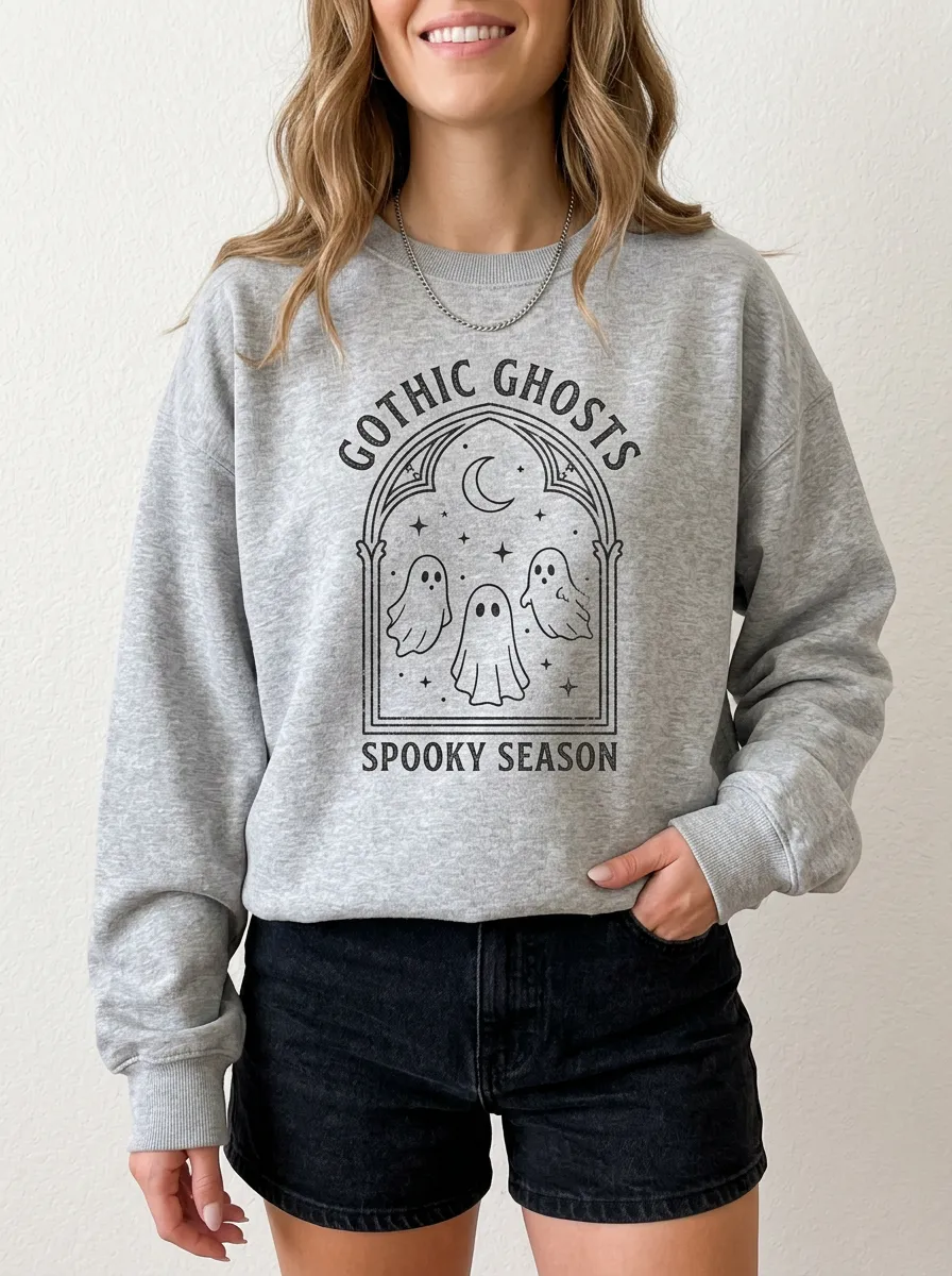 Women's Halloween Gothic Ghost Arch Printed Sweatshirt