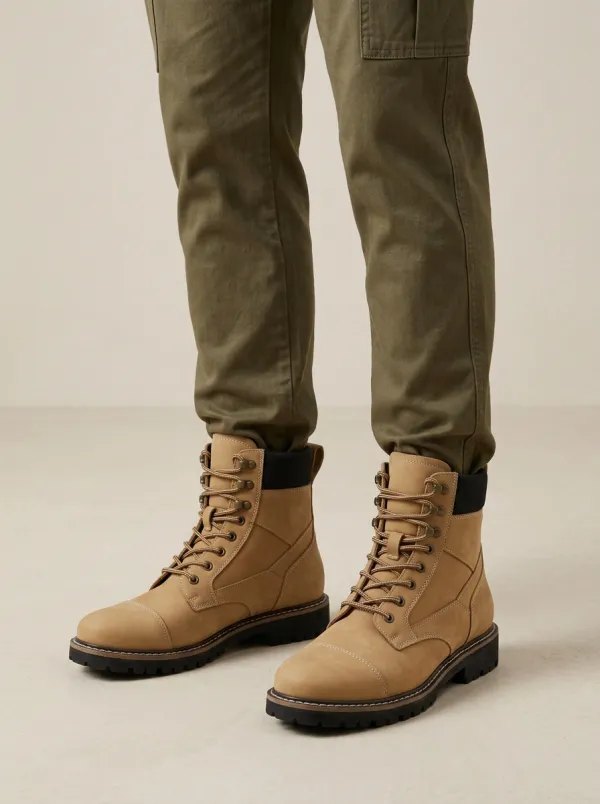 Unisex Leather Lace-Up Casual Print Work Boots