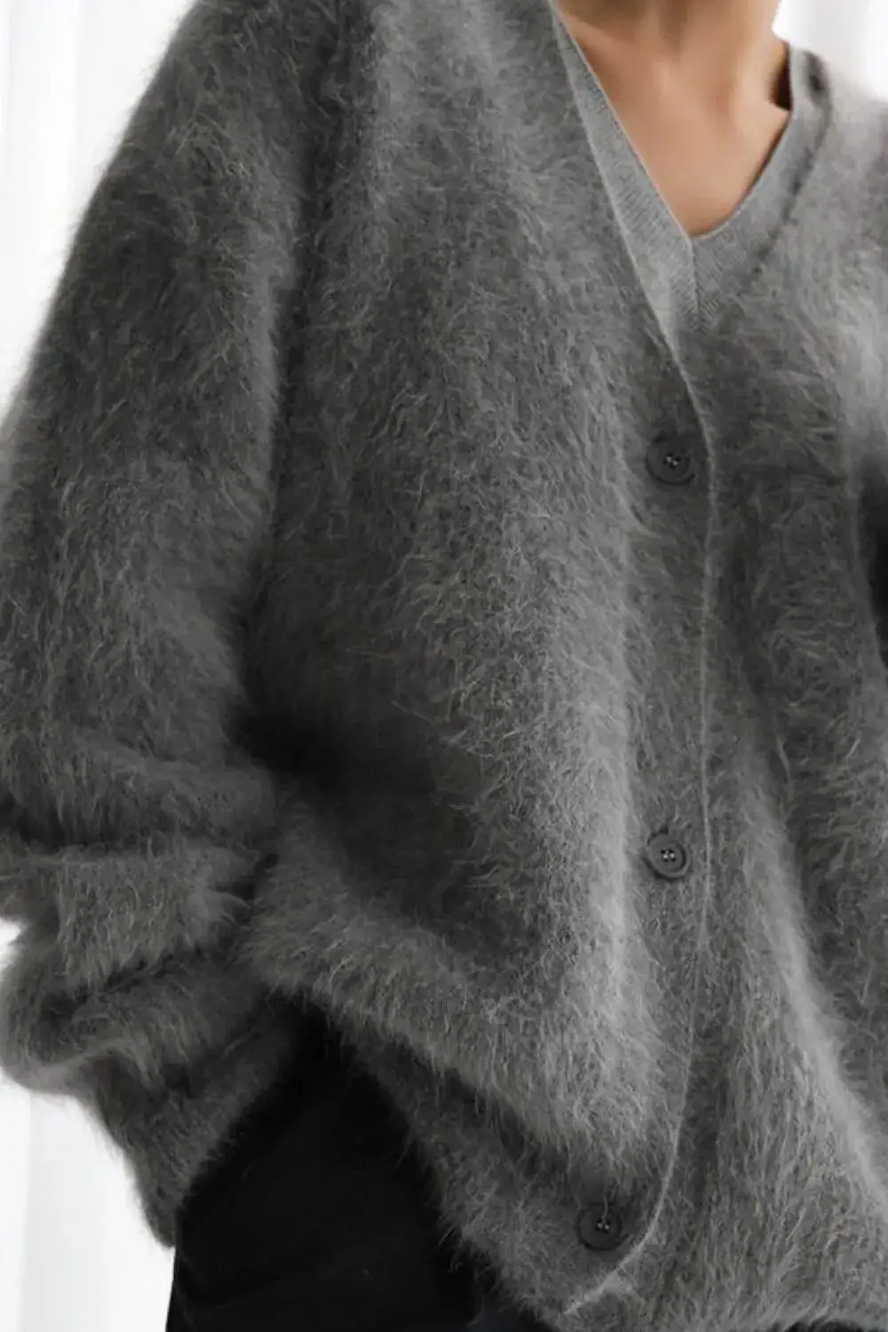 Button Down Fuzzy Long Sleeve Cardigan
