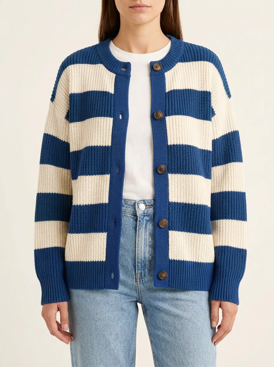 Casual Rugby Striped Knit Cardigan