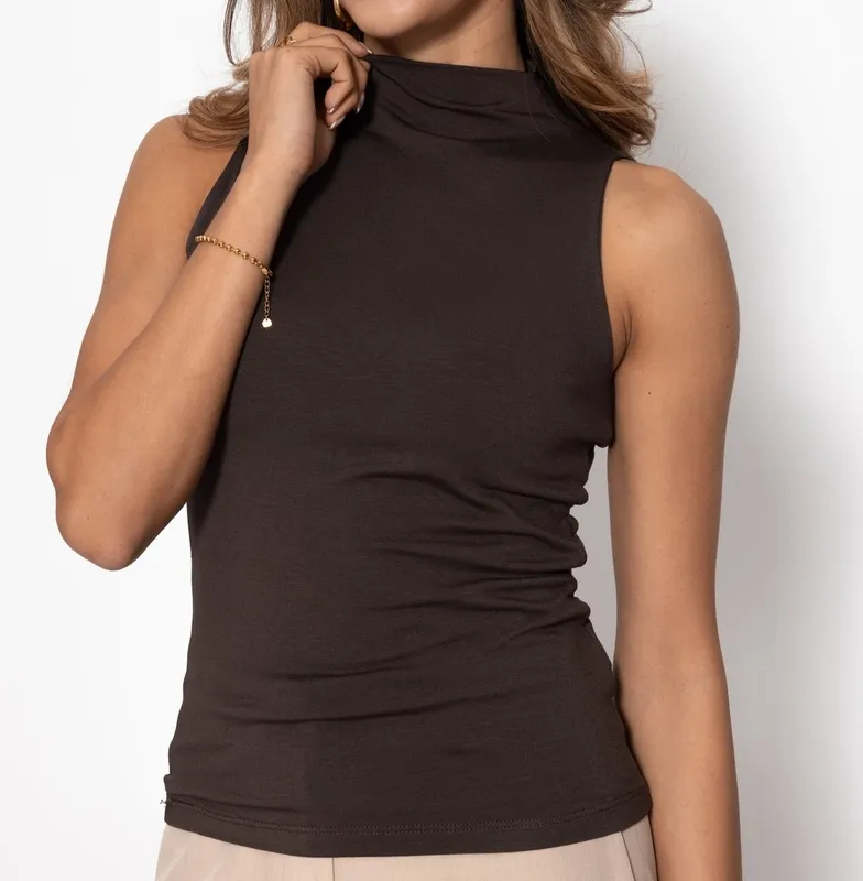 Dark Brown Turtleneck Top