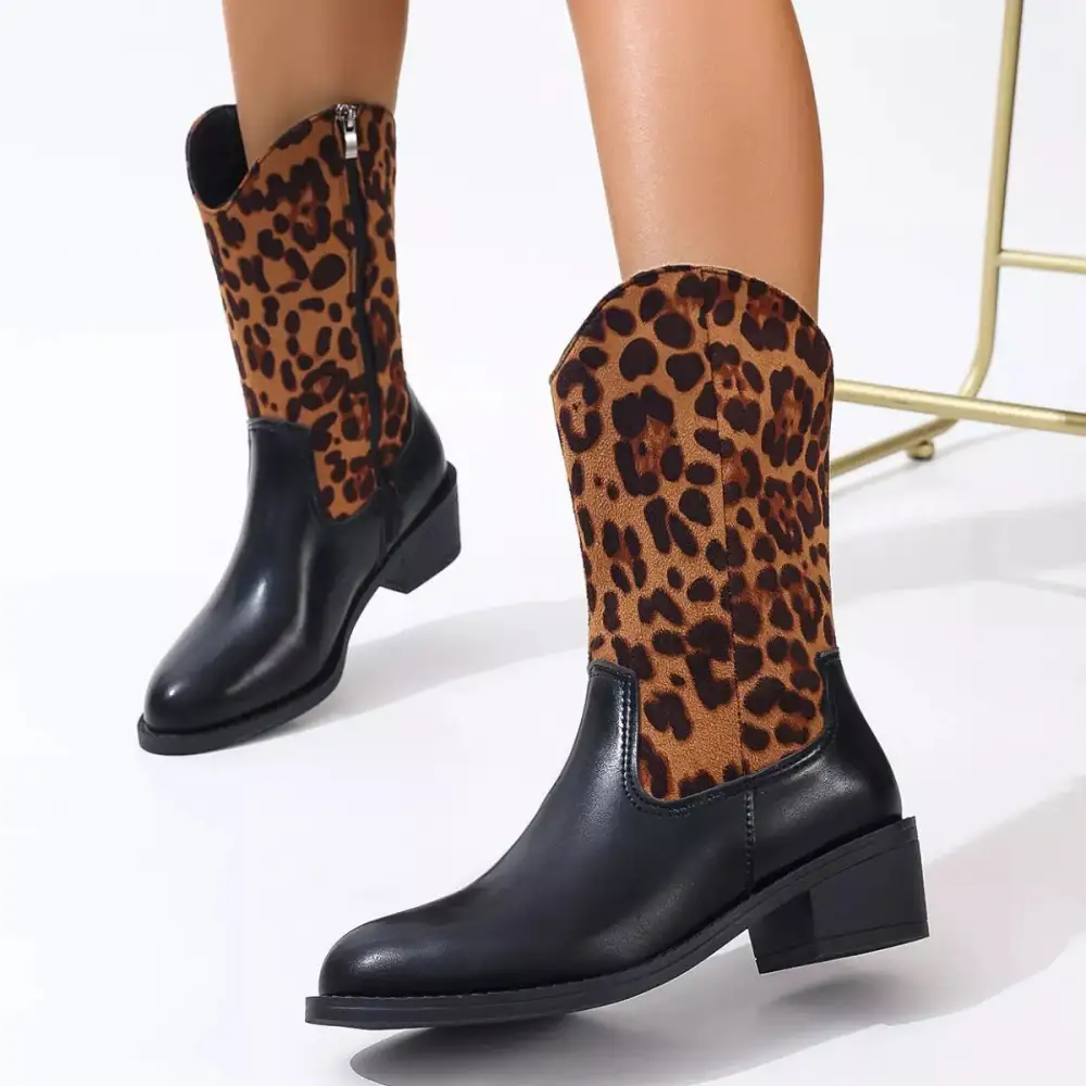 Wrap Point Toe Block Heels Boots
