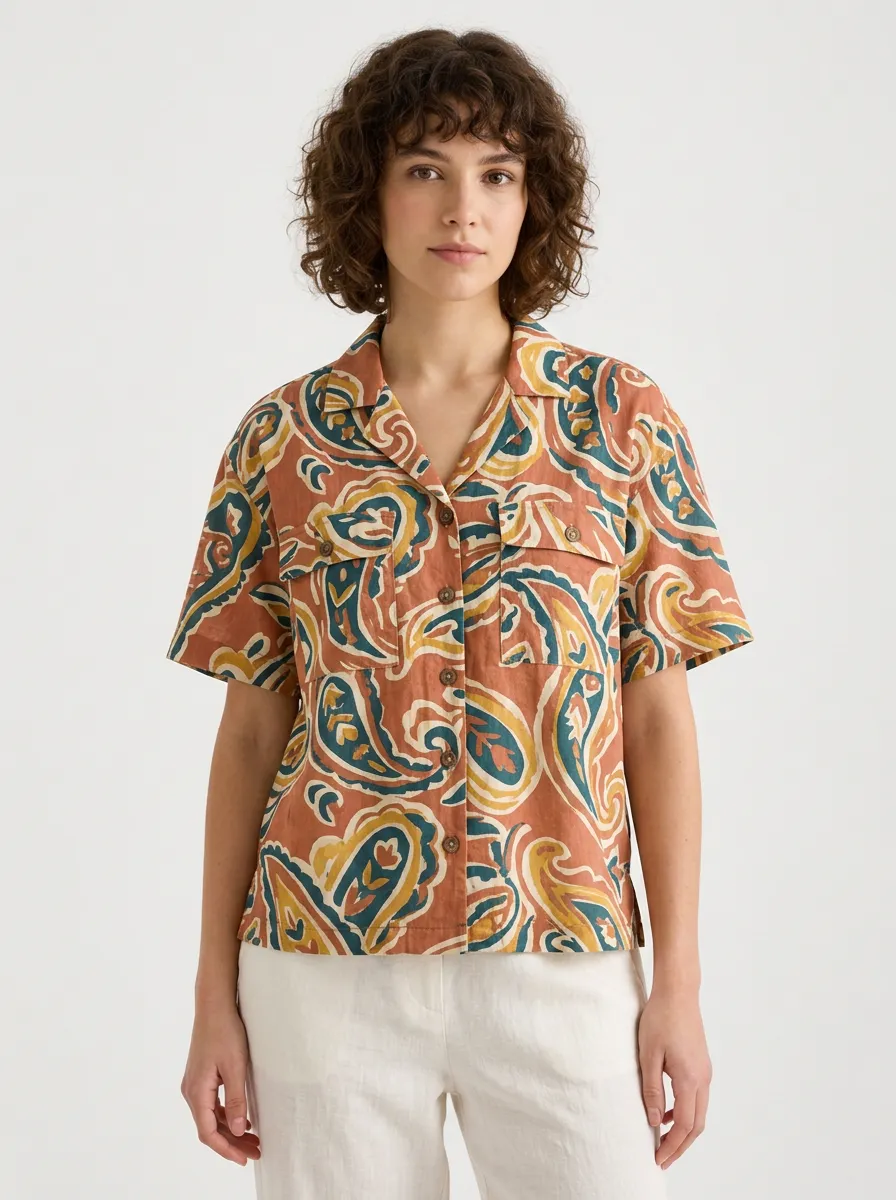 Women's Boho Style Paisley Pattern Printed Button-Down Shirt
