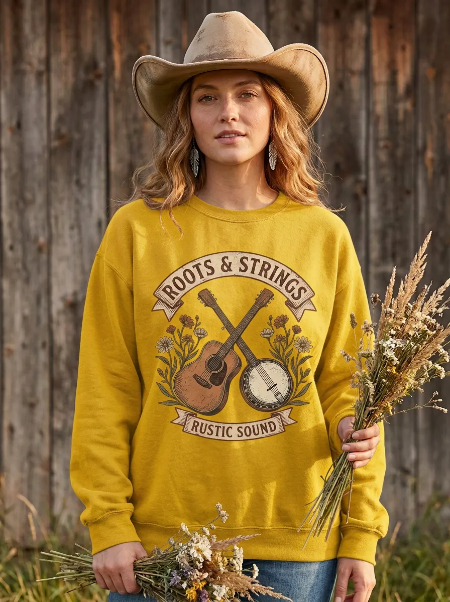 Backroad Guitar Banjo Women's Country Music Crew Neck Sweatshirt