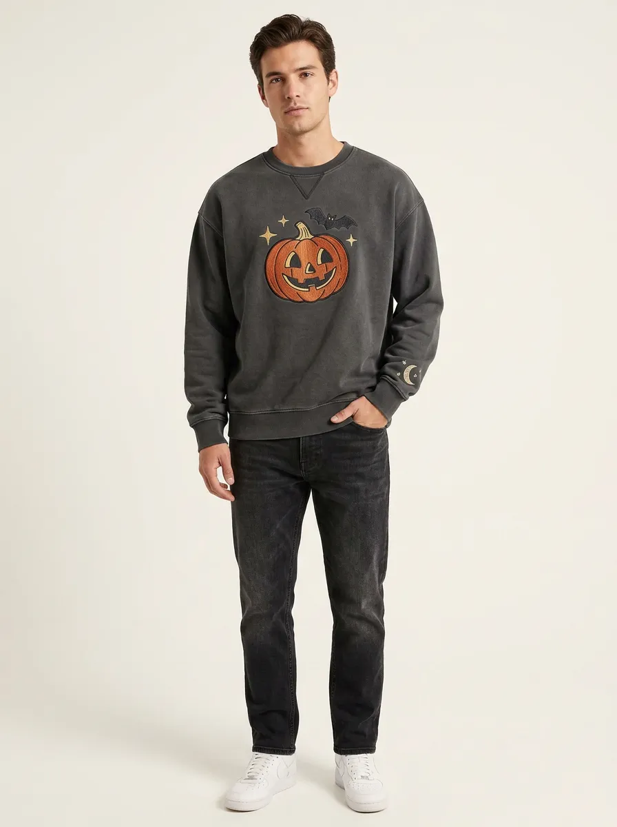 Men's Halloween Pumpkin Bat Star Sweatshirt