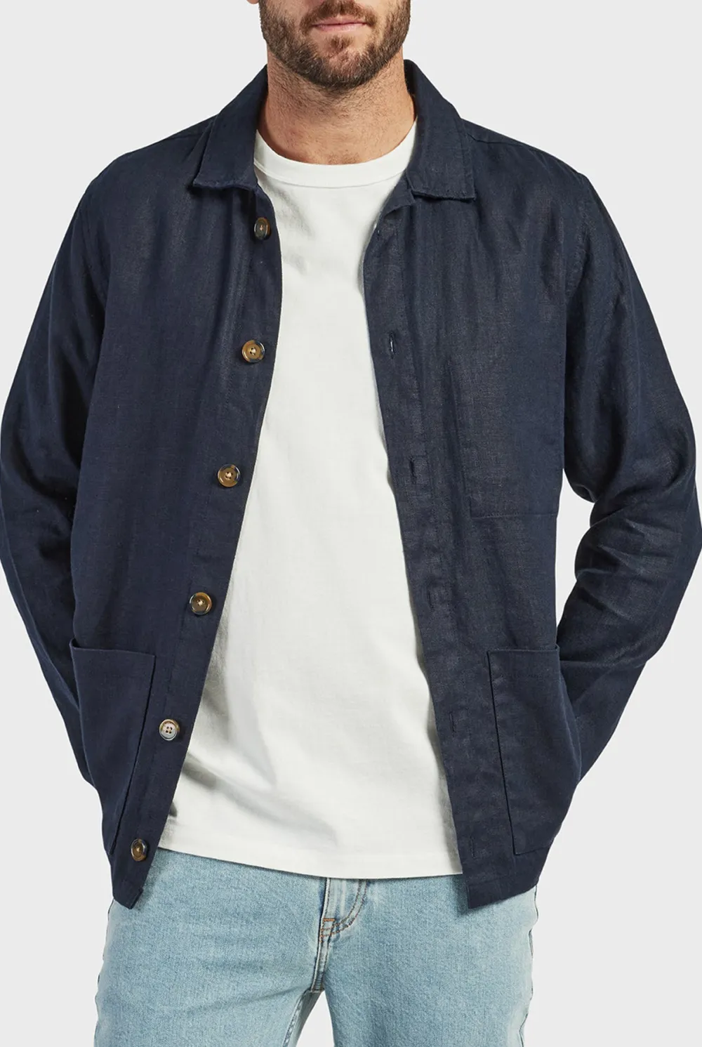 Casual Linen Overshirt- Navy