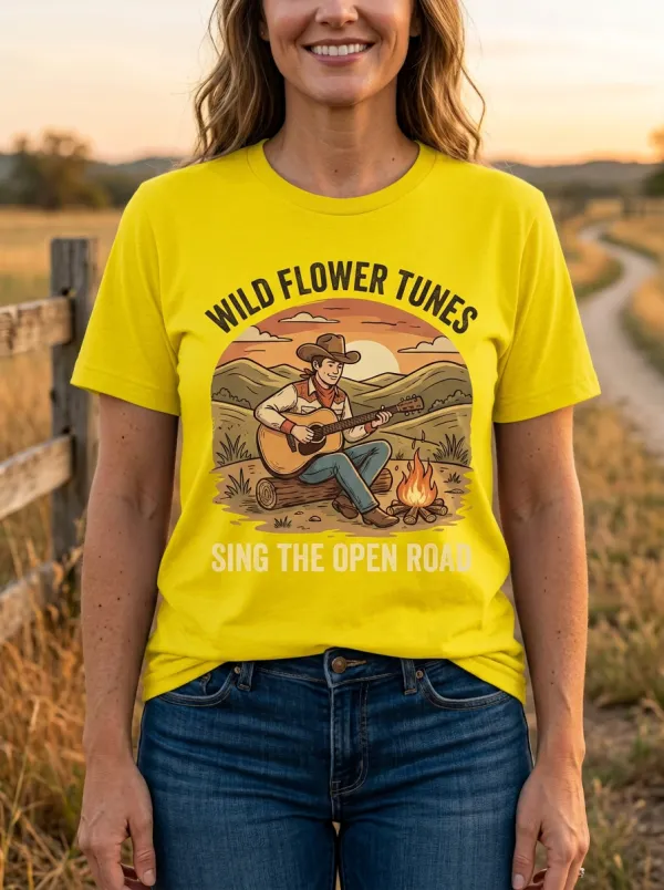 Country-Road Guitar Cowboy Country Music Crewneck T-Shirt