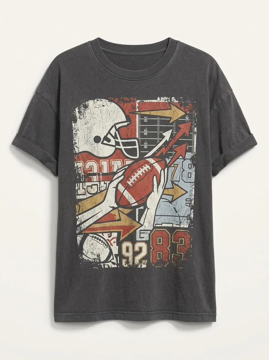 Women's American Football Fan Helmet Ball Graphic Printed T-shirt