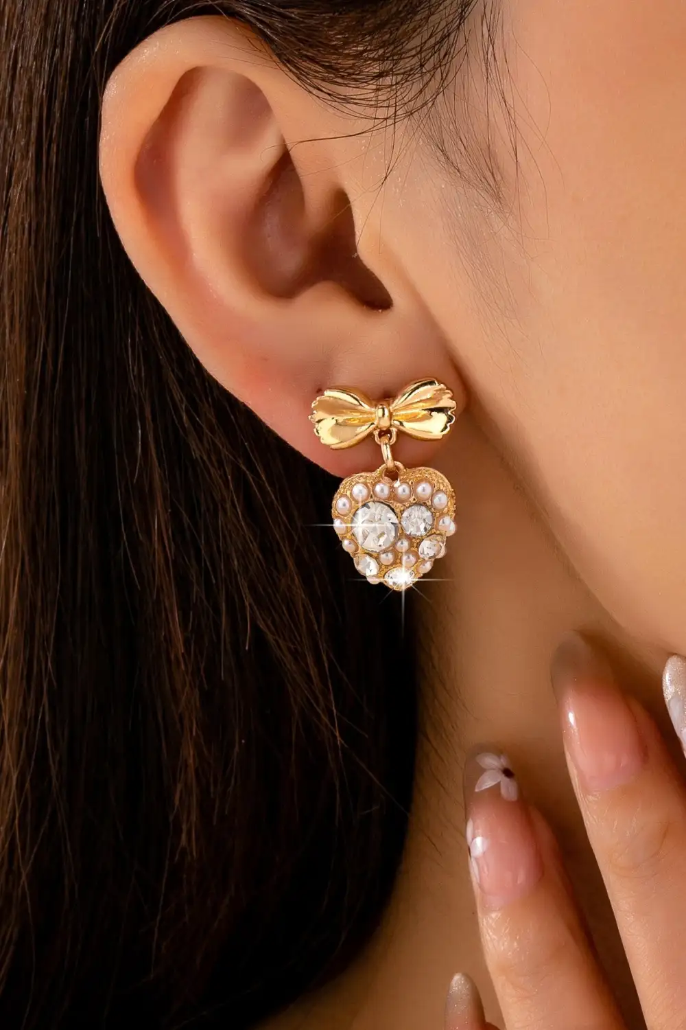 Romantic Crystal Pearl Bow Dangle