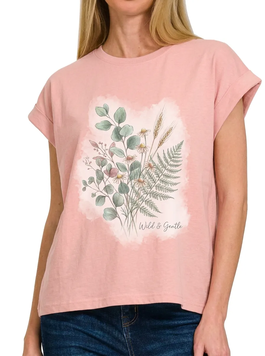 Women's Nature Lover Wildflower Eucalyptus Printed T-shirt