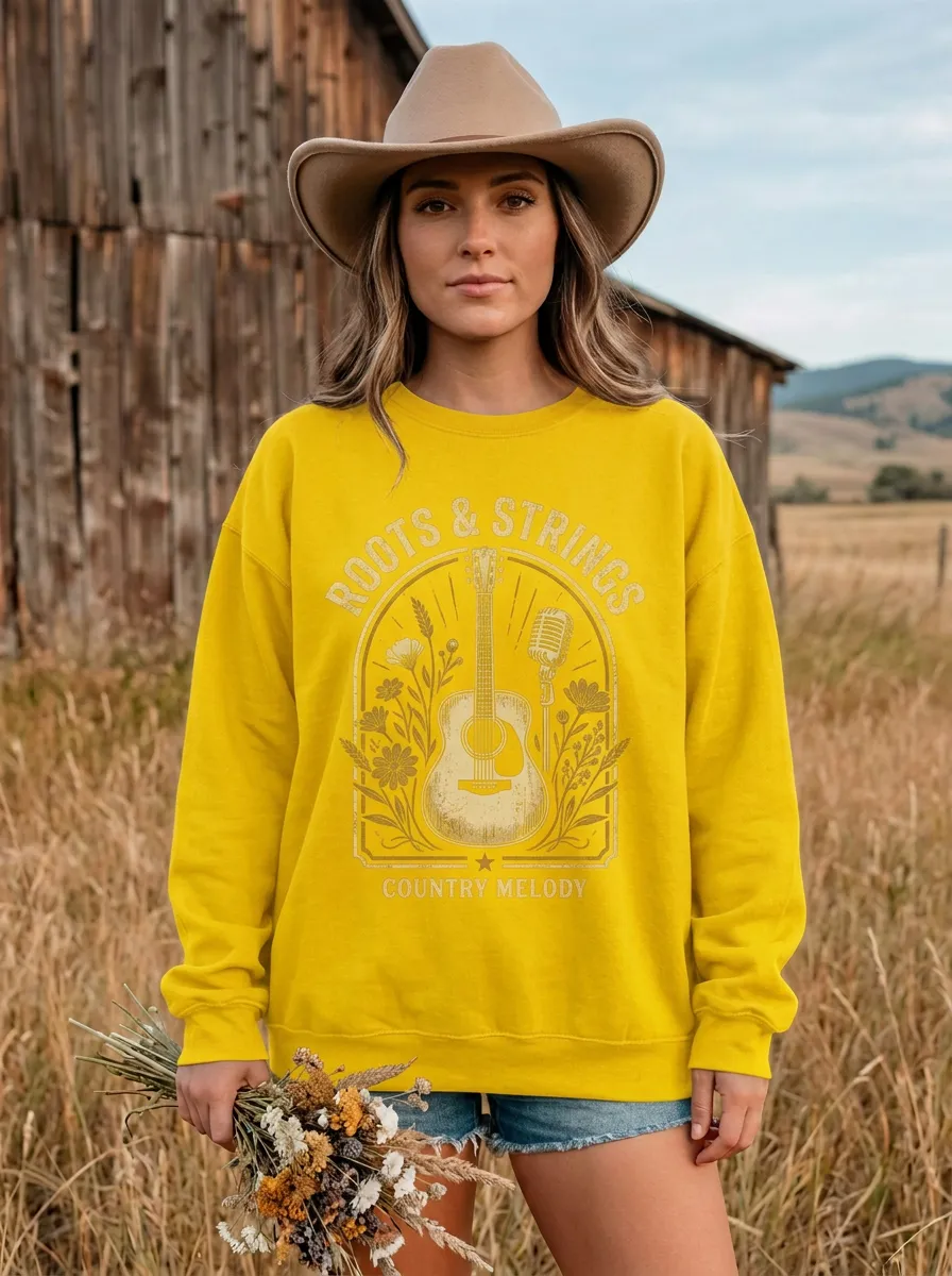 Backroad Guitar Floral Women's Country Music Crew Neck Sweatshirt