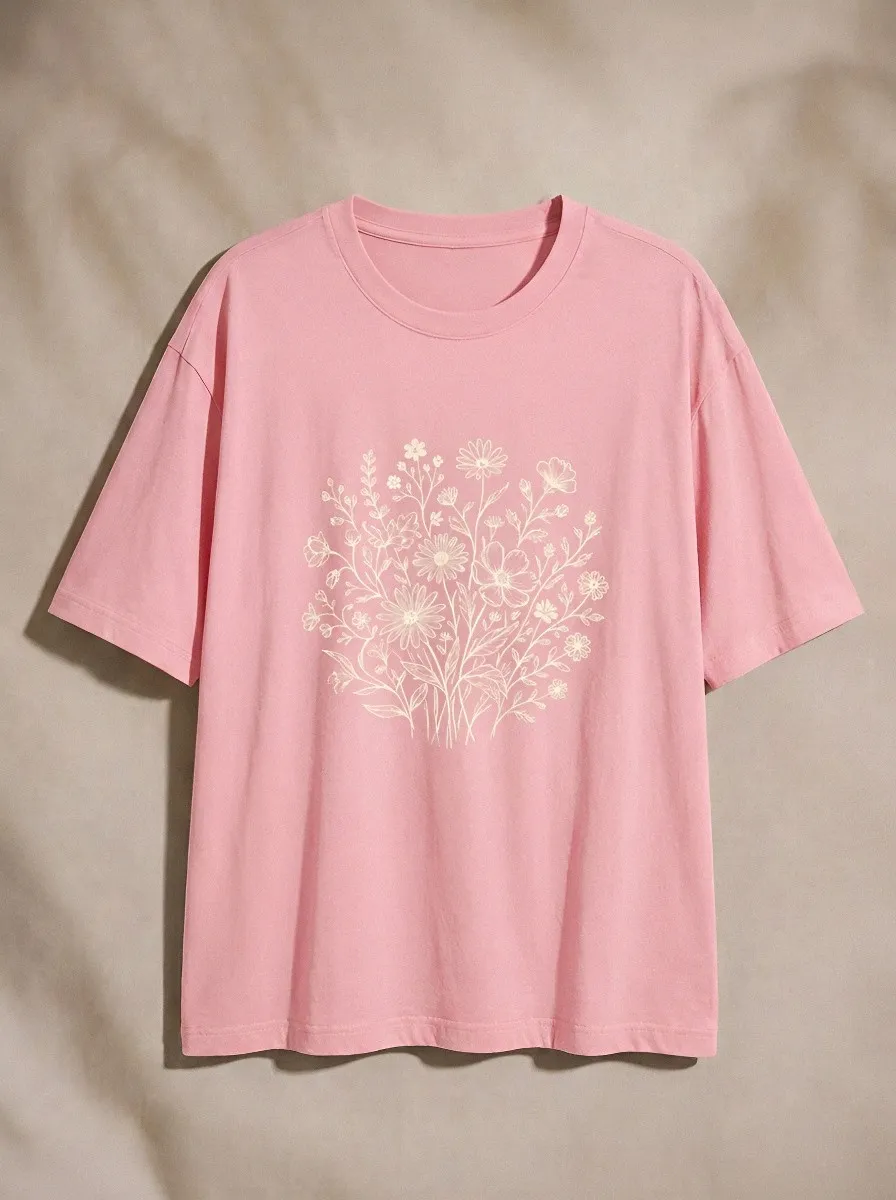 Women's Botanical Nature Lover Wildflower Bouquet Printed T-shirt