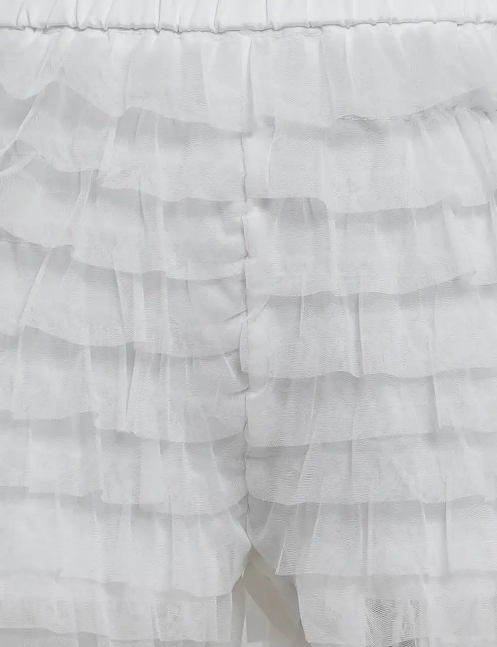 Tiered Mesh Ruffle Solid Color Elastic Waist Mini Shorts