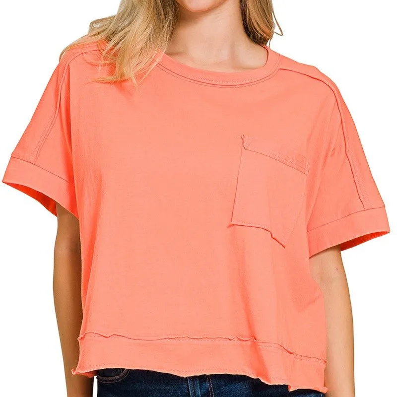 Exposed Seam Oversized Casual Tee