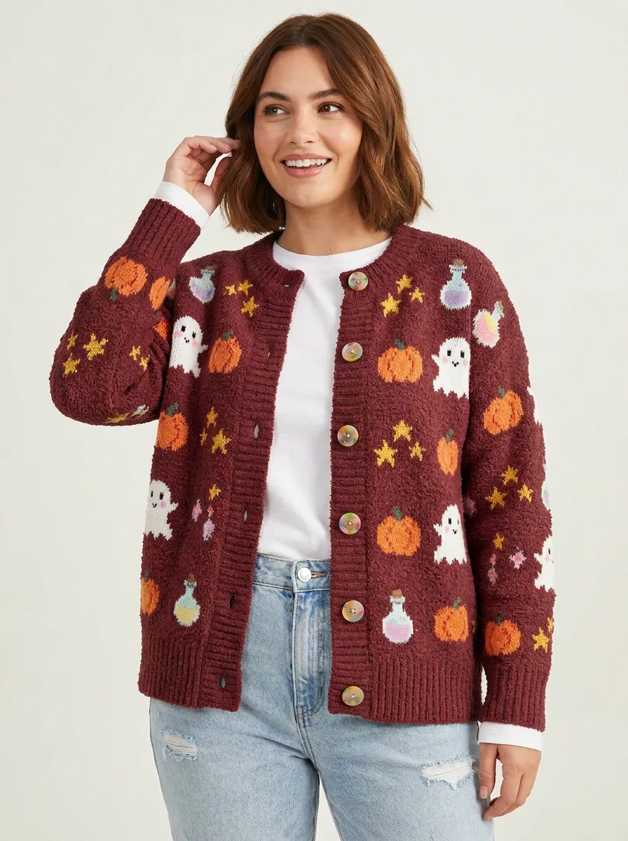 Women's Halloween Ghost Pumpkin Potion Cardigan