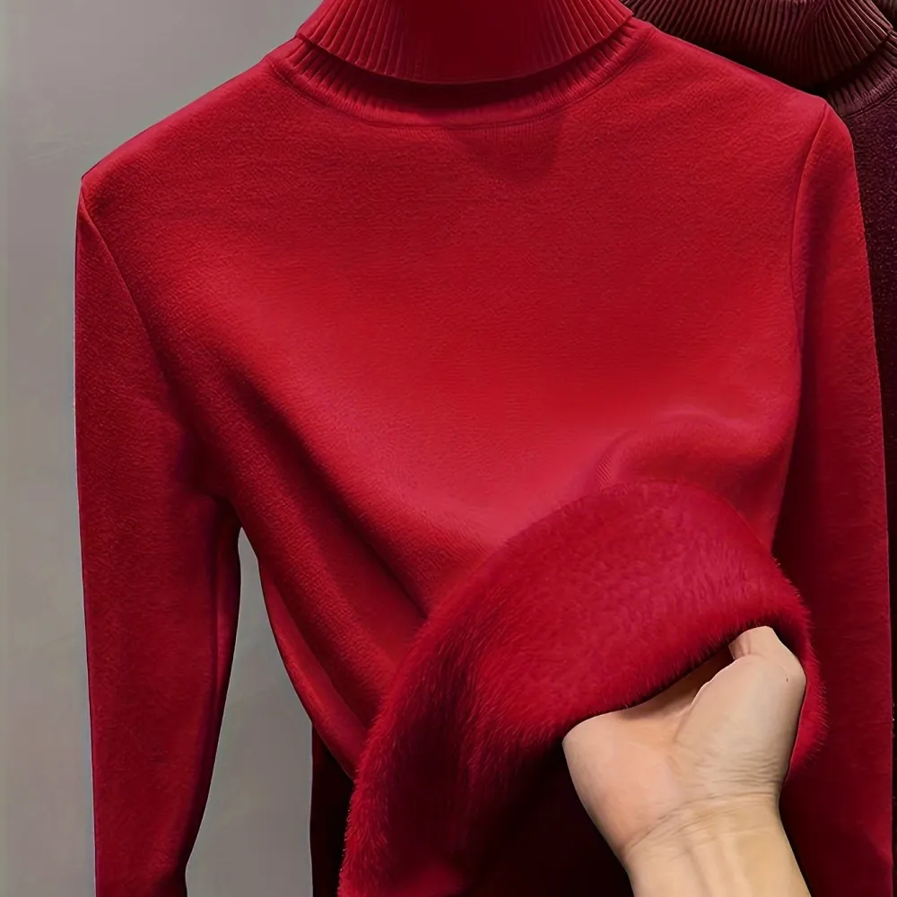 Turtle Neck Fleece Pullover Sweater Elegant Long
