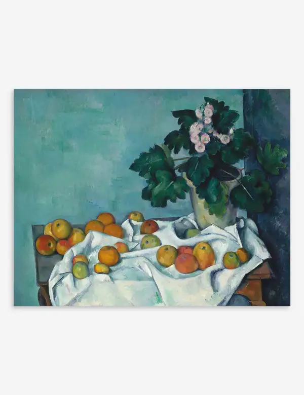 Still Life with Apples and Pot of Primroses Canvas Wall Art