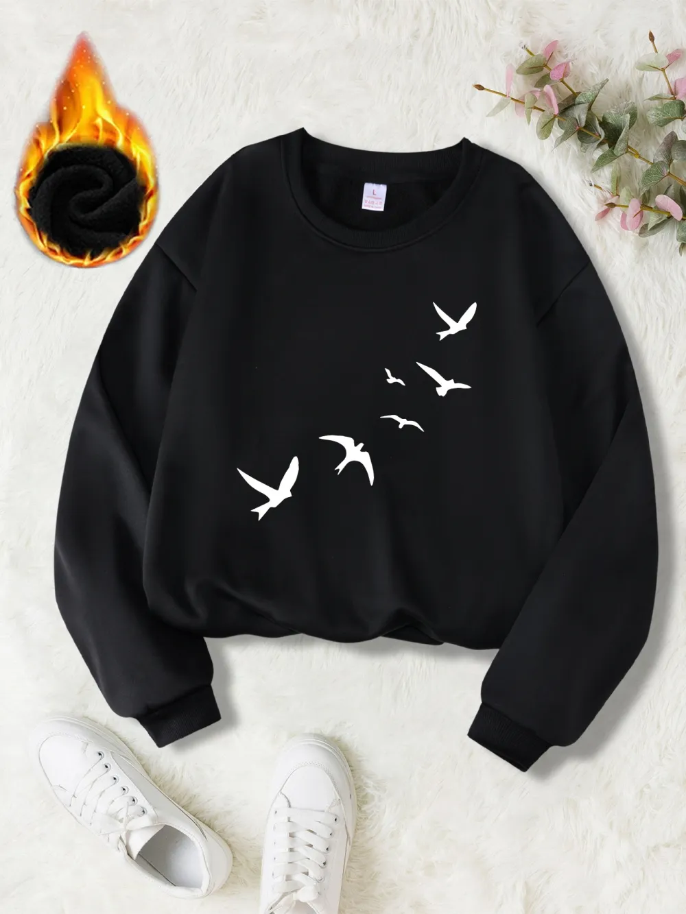 Silhouette Of Flying Birds Print Sweatshirt