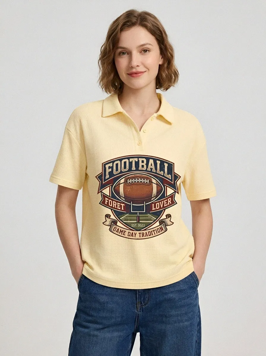 Women's Football Lover Vintage Game Day Printed Polo Shirt