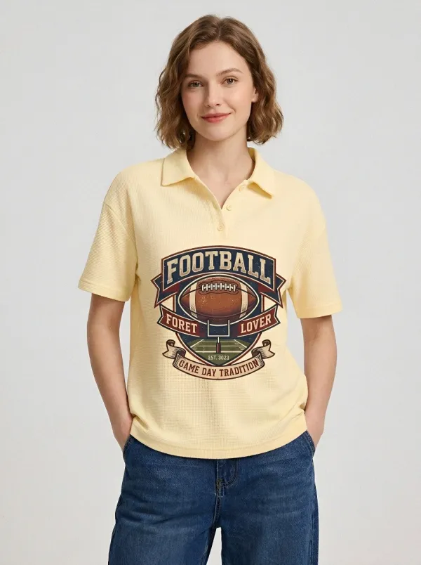 Women's Football Lover Vintage Game Day Printed Polo Shirt
