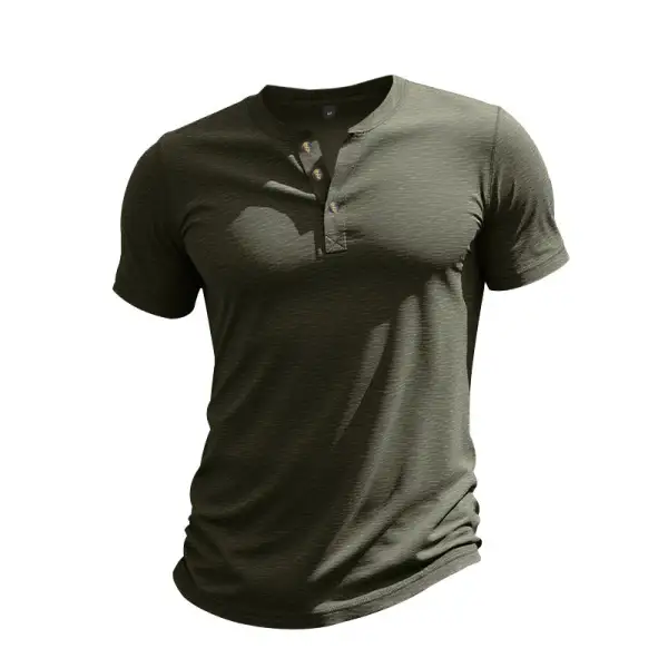 Men's Short-Sleeve Henley T-Shirt Soft Cotton With Decorative Button Placket