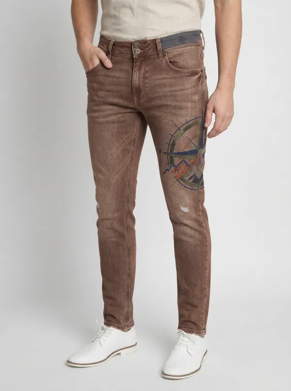 Men's Adventure Compass Mountain Graphic Slim-Fit Jeans