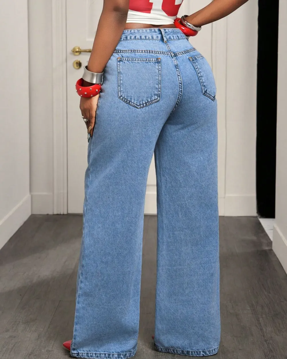 Asymmetric-Pocket Wide-Leg Jeans