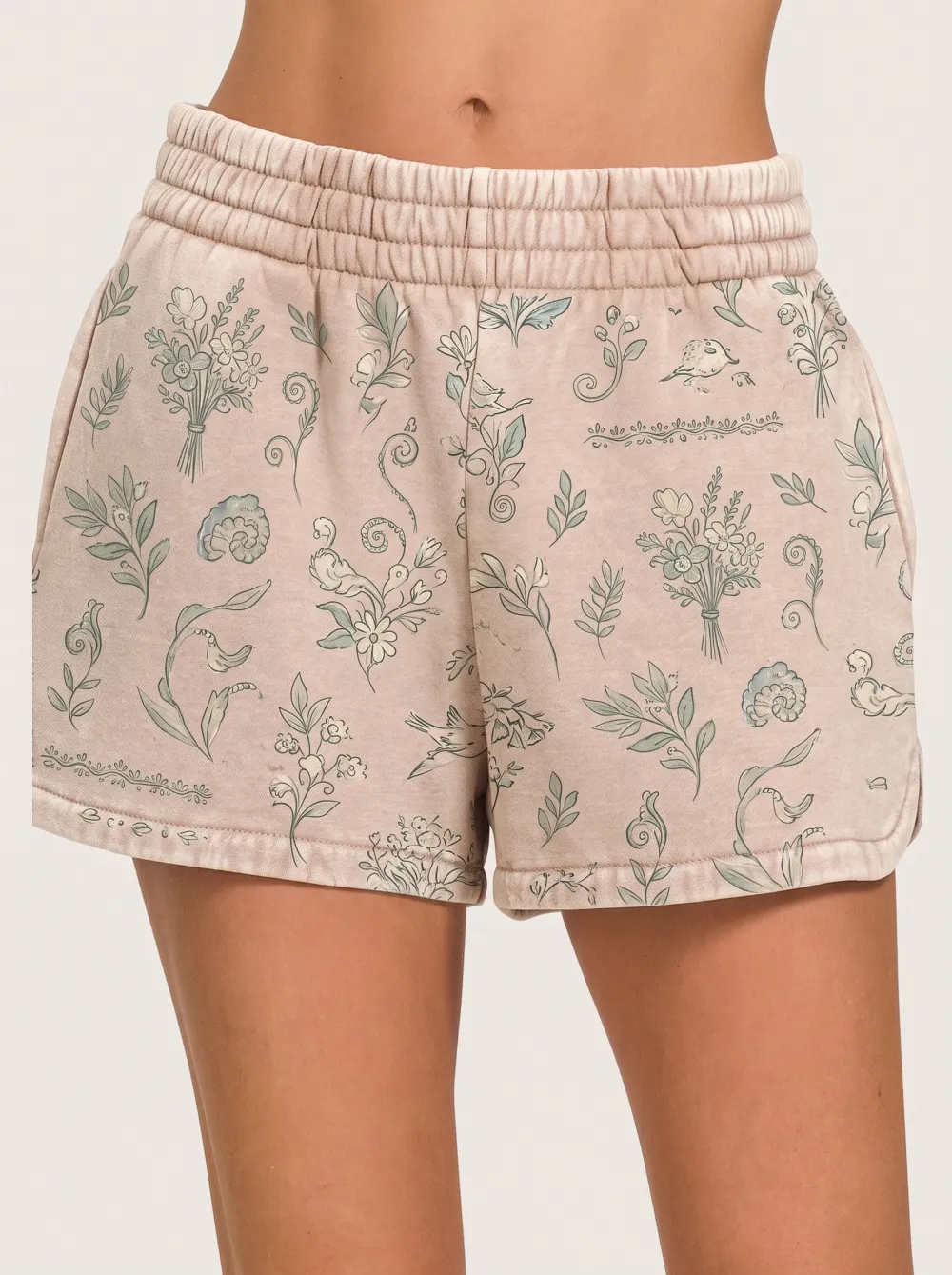 Women's Botanical Garden Floral Sketch Printed Shorts