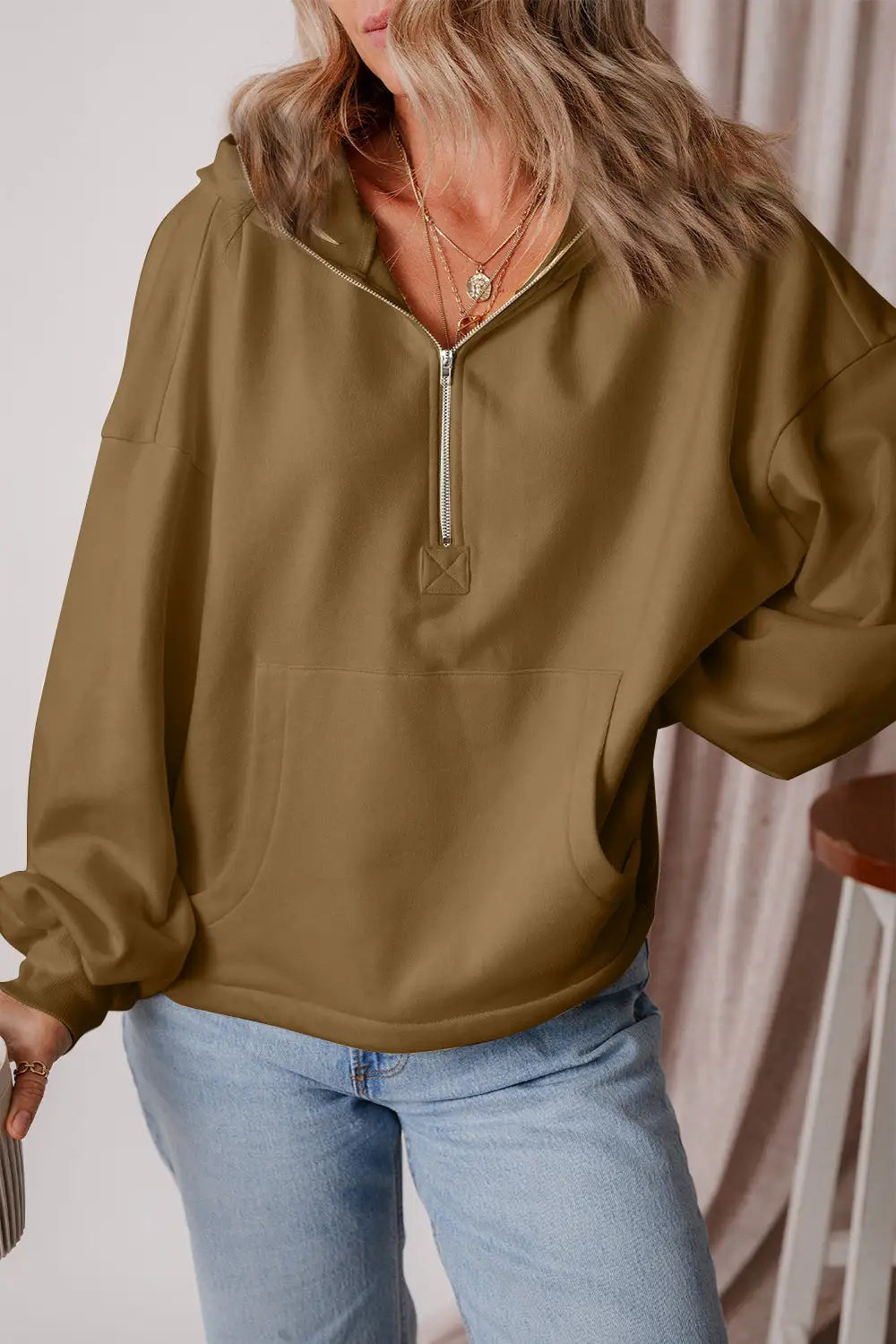 Half-Zip Pocketed Hoodie