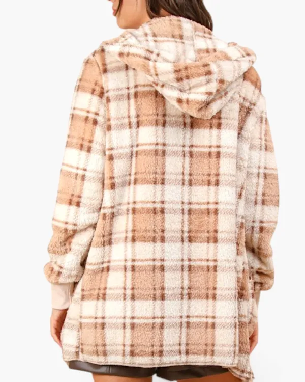 Plaid Hooded Teddy Cardigan