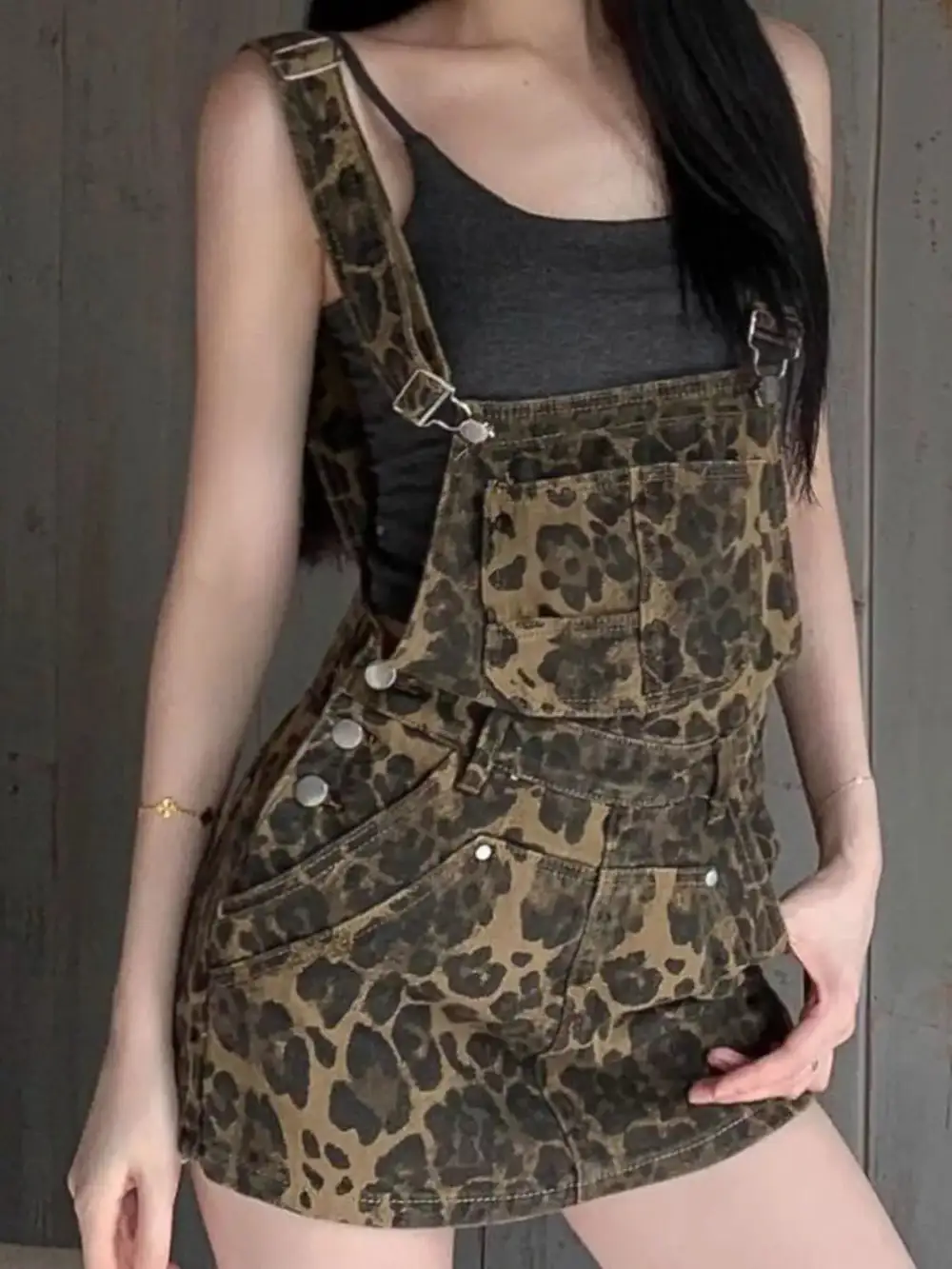 Denim Leopard-Print Casual Dress